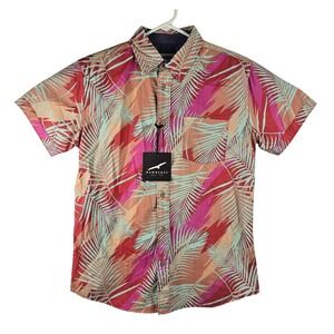 New Hawksbay Men's S Multi Pink Palm Leaf Print Short Sleeve Button Up Shirt